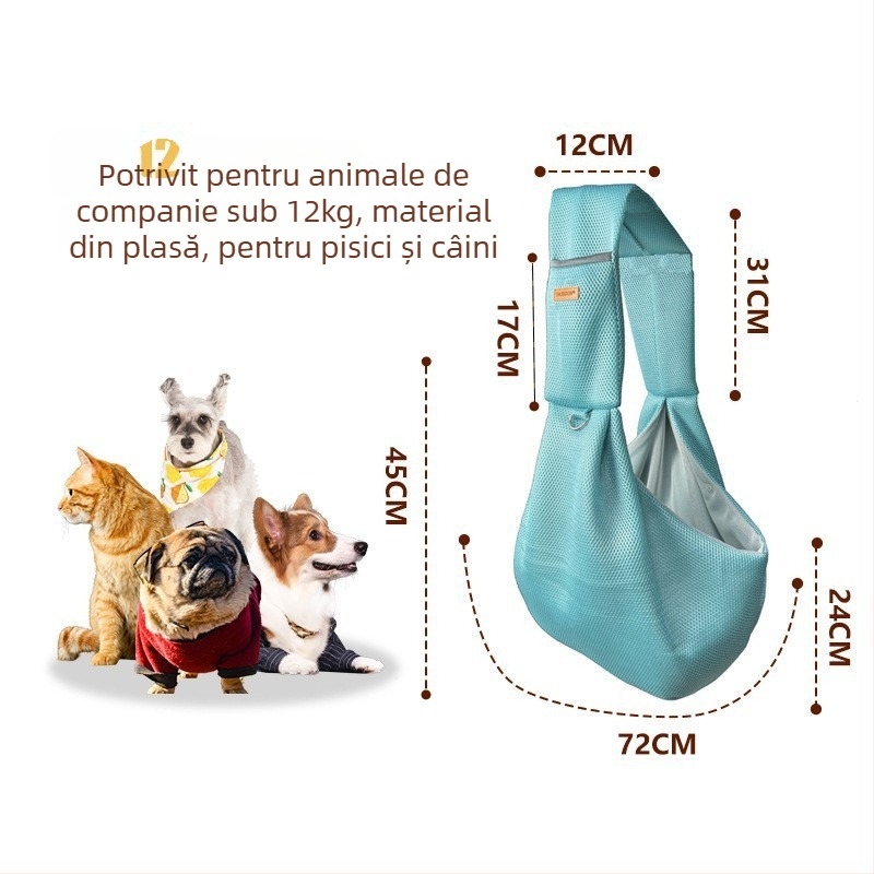 Geantă sling pentru animale de companie, cu plasă respirabilă, pentru pisici și câini, capacitate 2,5–6 kg, cod produs 2410#