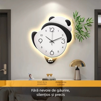Ceas de perete Panda desen animat - Alimentat cu baterii, cadran unic, material cadran: placă de densitate + acrilic, imprimare logo disponibil