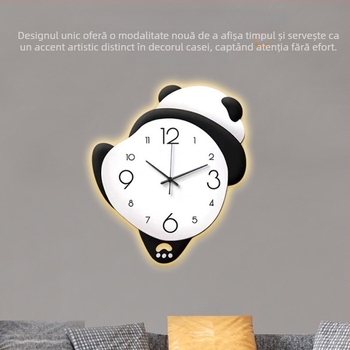 Ceas de perete Panda desen animat - Alimentat cu baterii, cadran unic, material cadran: placă de densitate + acrilic, imprimare logo disponibil