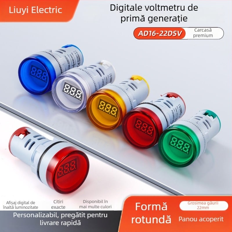 AD16-22DSV voltmetru circular cu tub digital, tip tensiune, cu lampă indicator