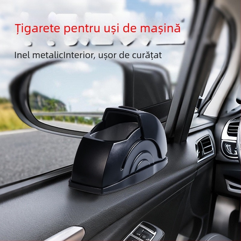 Scrumieră auto cu corp din plastic, interior metalic și capac deschis, design biomimic (Material: Plastic; Model: Scrumieră pentru consola centrală; Greutate: 100 g; Personalizare: Da; Proces de producție: Biomimicry)