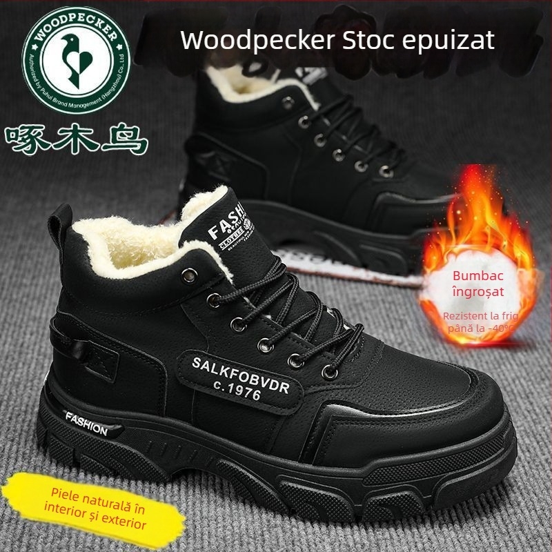 Woodpecker Ghete de iarnă înalte, impermeabile, anti-derapante, căptușite cu fleece, partea superioară din piele microfibră