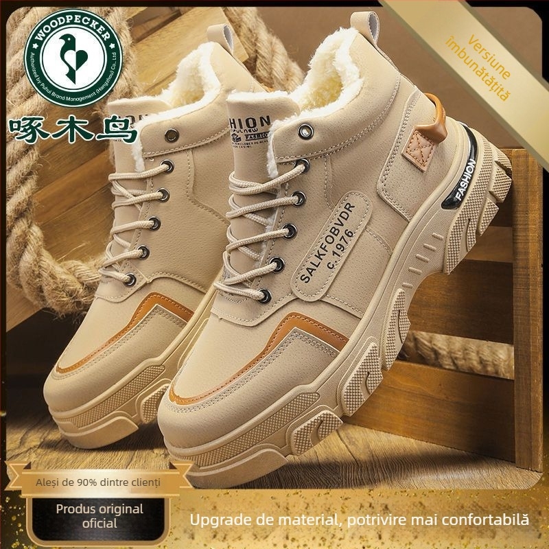 Woodpecker Ghete de iarnă înalte, impermeabile, anti-derapante, căptușite cu fleece, partea superioară din piele microfibră