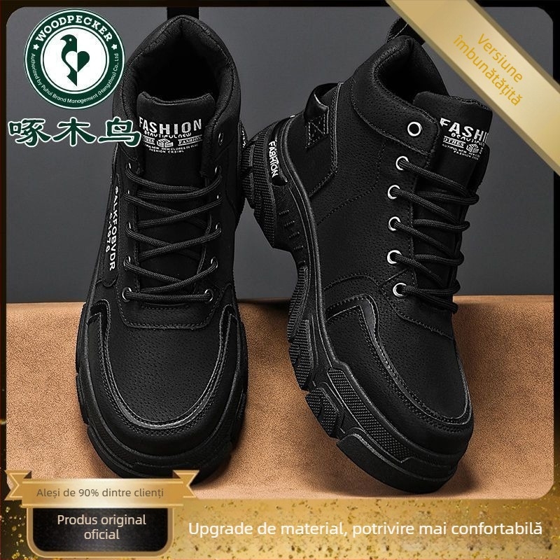 Woodpecker Ghete de iarnă înalte, impermeabile, anti-derapante, căptușite cu fleece, partea superioară din piele microfibră