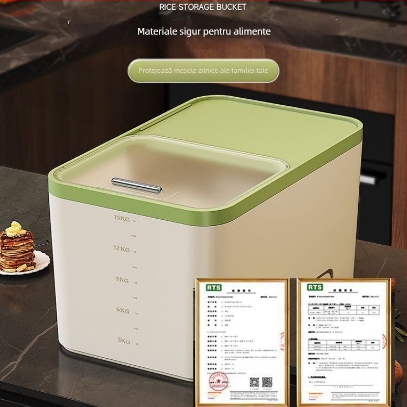 Recipient depozitare orez — rezistent la umezeală, insecte, din polipropilenă (PP), capacitate 10 L, design simplu și modern