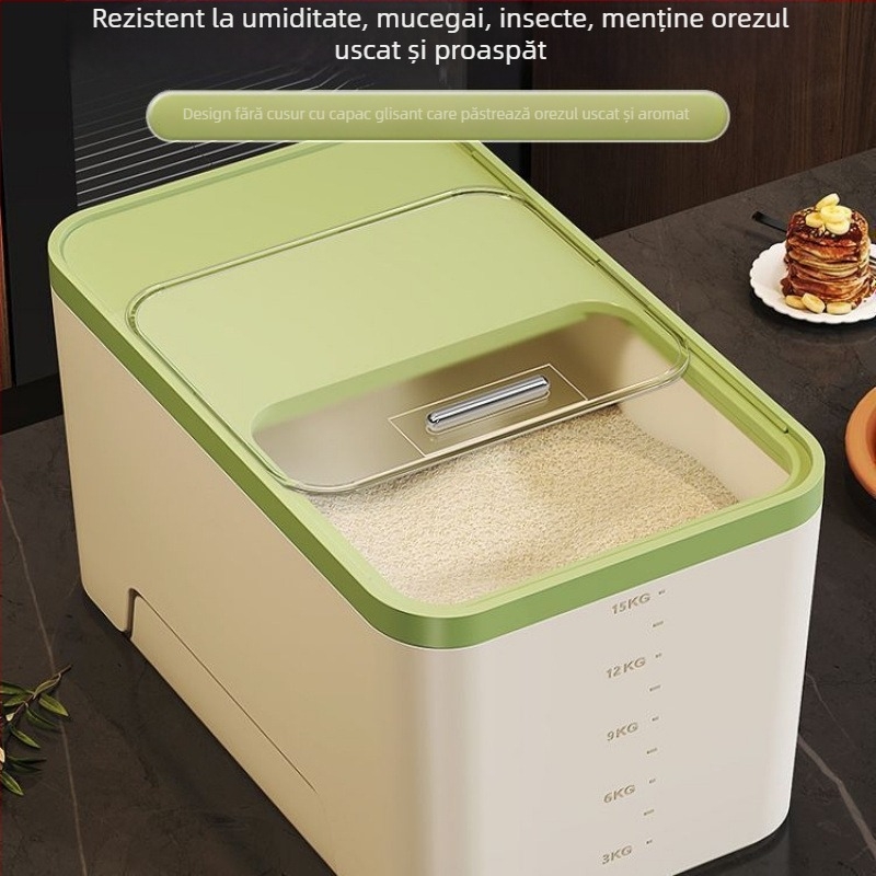 Recipient depozitare orez — rezistent la umezeală, insecte, din polipropilenă (PP), capacitate 10 L, design simplu și modern