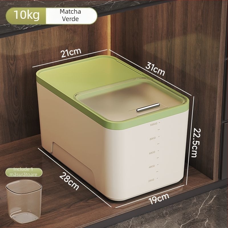 Recipient depozitare orez — rezistent la umezeală, insecte, din polipropilenă (PP), capacitate 10 L, design simplu și modern