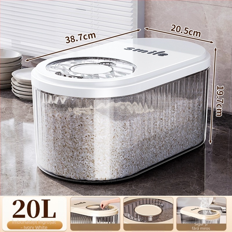 Recipient pentru orez cu capac glisant, 30 L, plastic PP alimentar, etanș, protecție împotriva umezelii și insectelor