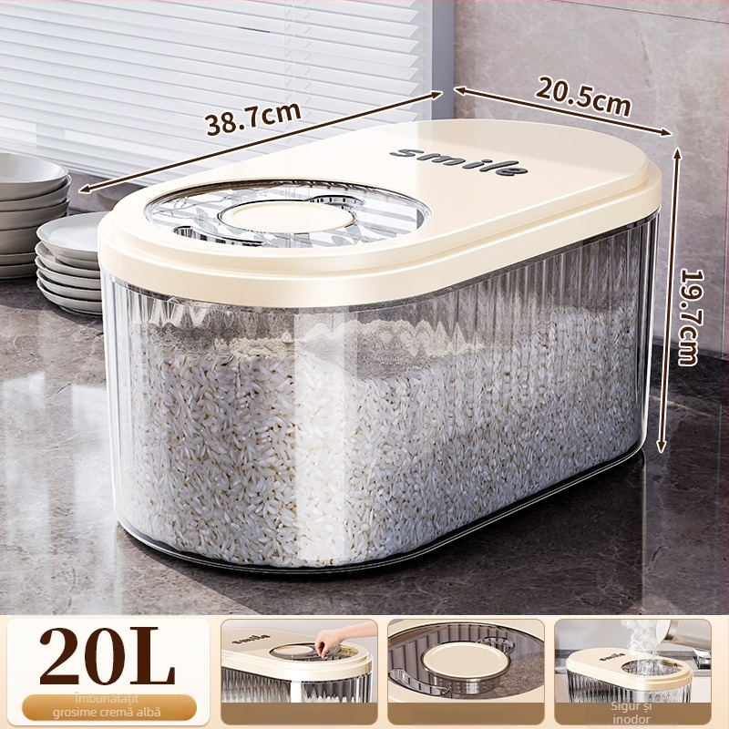 Recipient pentru orez cu capac glisant, 30 L, plastic PP alimentar, etanș, protecție împotriva umezelii și insectelor