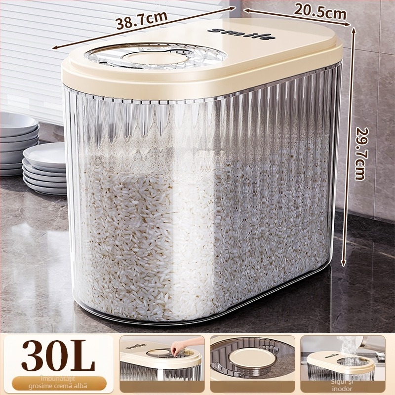 Recipient pentru orez cu capac glisant, 30 L, plastic PP alimentar, etanș, protecție împotriva umezelii și insectelor