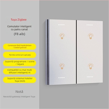 Comutator Zigbee inteligent cu atingere D8 – Patru canale, asistent vocal XiaoDu, control prin aplicație, 220V AC