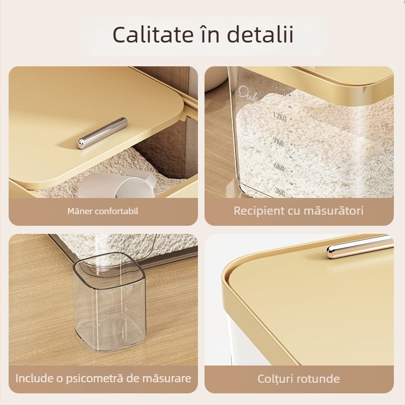 Cutie de depozitare orez Yunxuan, alimentară, etanșă, anti-insecte și umezeală, recipient pentru cereale/făină, PP plastic, 10L+ capacitate