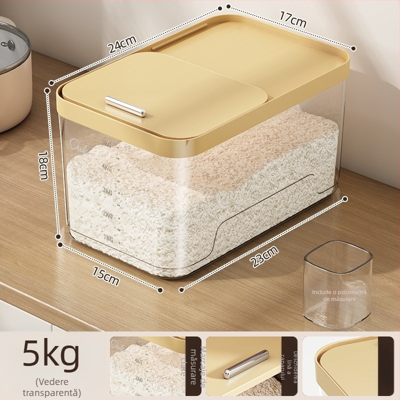 Cutie de depozitare orez Yunxuan, alimentară, etanșă, anti-insecte și umezeală, recipient pentru cereale/făină, PP plastic, 10L+ capacitate