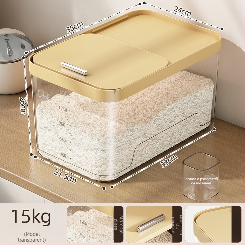 Cutie de depozitare orez Yunxuan, alimentară, etanșă, anti-insecte și umezeală, recipient pentru cereale/făină, PP plastic, 10L+ capacitate