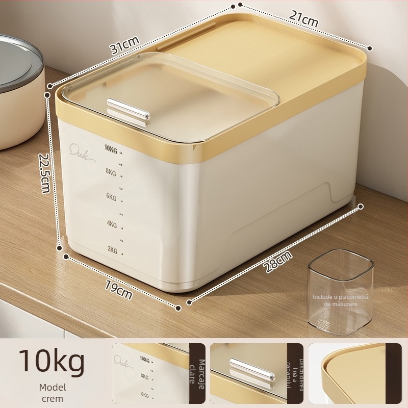 Cutie de depozitare orez Yunxuan, alimentară, etanșă, anti-insecte și umezeală, recipient pentru cereale/făină, PP plastic, 10L+ capacitate