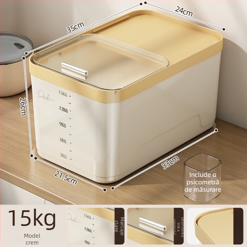 Cutie de depozitare orez Yunxuan, alimentară, etanșă, anti-insecte și umezeală, recipient pentru cereale/făină, PP plastic, 10L+ capacitate