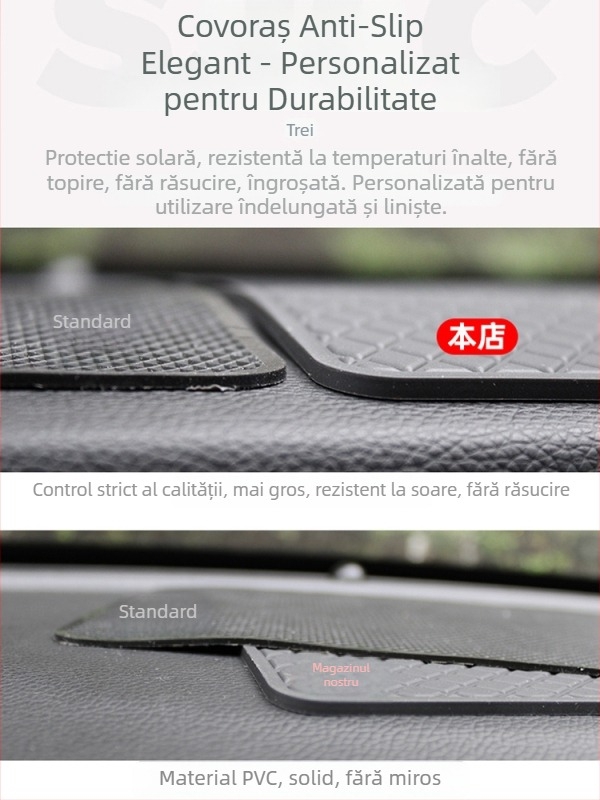 Covoraș anti-alunecare pentru bordul mașinii, cu spațiu de depozitare pentru consola centrală, PVC, rezistent la temperaturi înalte