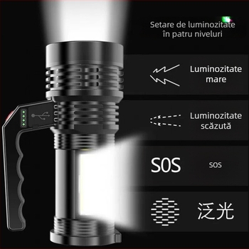 Proiector de mână cu LED COB și bec | 1800mAh, 10W, reîncărcabil, rază de acțiune 200–500 m