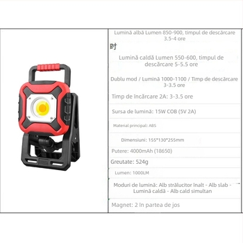 Lampă portabilă de lucru pentru exterior — Proiector LED pentru camping, iluminare ambientală LED, 5000 lm
