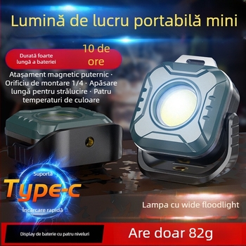 Lampa de lucru COB LED portabilă cu bază magnetică (IP44 • 5.7W • 3.7V • carcasă ABS+PC+Aluminiu)