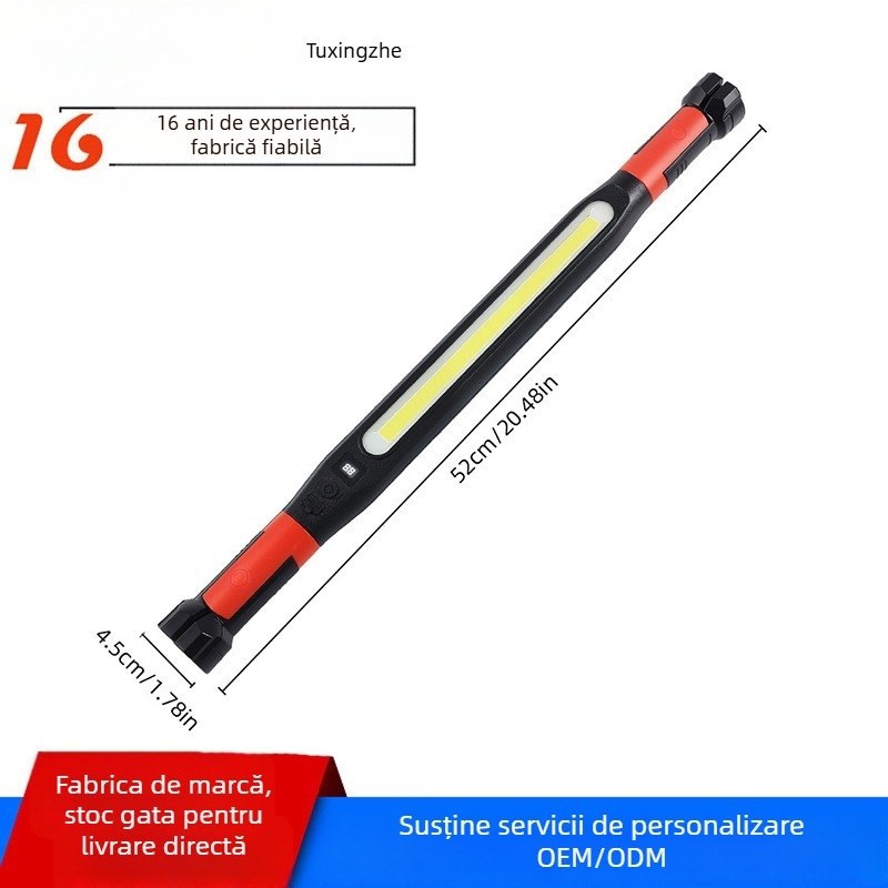 Lampă de reparații auto cu LED COB, reîncărcabilă, 700 lm, IP55, fascicul 180°, cârlig, 3 moduri de iluminare