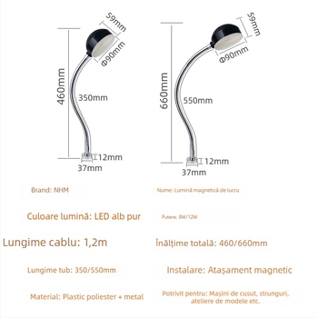 LED lampă de lucru pentru mașini-unelte cu bază magnetică puternică pentru mașini de cusut – lampă de masă industrială universală pentru mașini, 220V/24V (Brand: Nine; LED; Bază magnetică; Tensiune: 220V/24V; Pentru mașini de cusut)