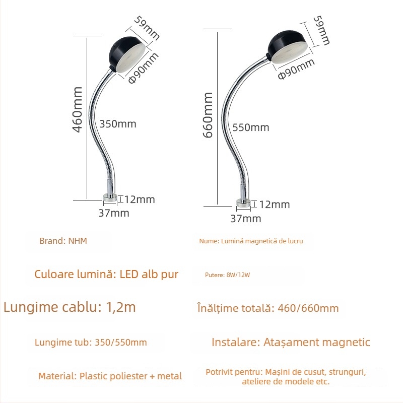 LED lampă de lucru pentru mașini-unelte cu bază magnetică puternică pentru mașini de cusut – lampă de masă industrială universală pentru mașini, 220V/24V (Brand: Nine; LED; Bază magnetică; Tensiune: 220V/24V; Pentru mașini de cusut)