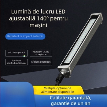 Lampă LED de lucru reglabilă pentru mașini CNC, montaj cu șuruburi, explosion-proof, tensiune 12–220 V, putere 10–30 W, impermeabilă.