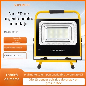 Shenhuo FS1-M Proiector LED portabil, impermeabil, reîncărcabil pentru lucrări în exterior, iluminare de lucru cu mâner, 12.6V/2A, IP54, 6300 lm, unghi fascicul 120°, corp din aliaj de aluminiu