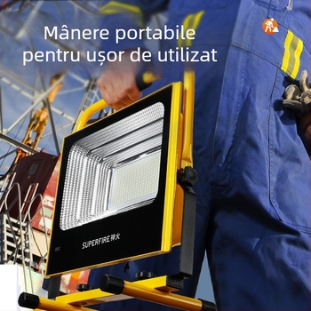 Shenhuo FS1-M Proiector LED portabil, impermeabil, reîncărcabil pentru lucrări în exterior, iluminare de lucru cu mâner, 12.6V/2A, IP54, 6300 lm, unghi fascicul 120°, corp din aliaj de aluminiu