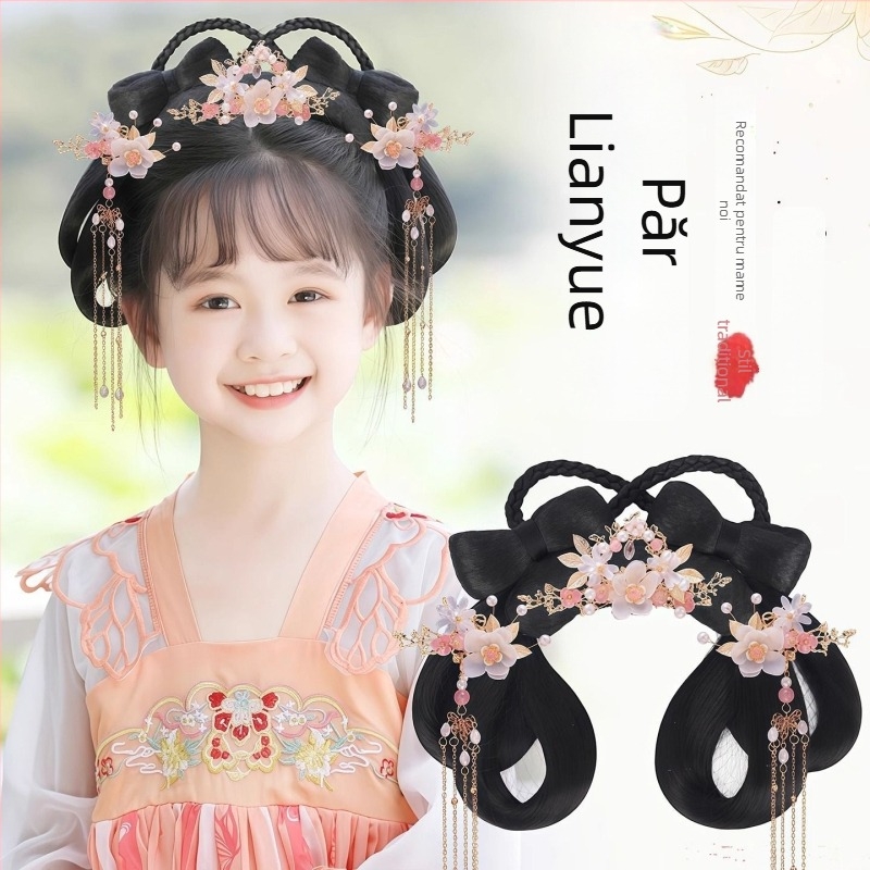 Perucă pentru copii și accesoriu pentru cap în stil Han – păr scurt din mătase autohtonă, model Liên Yue