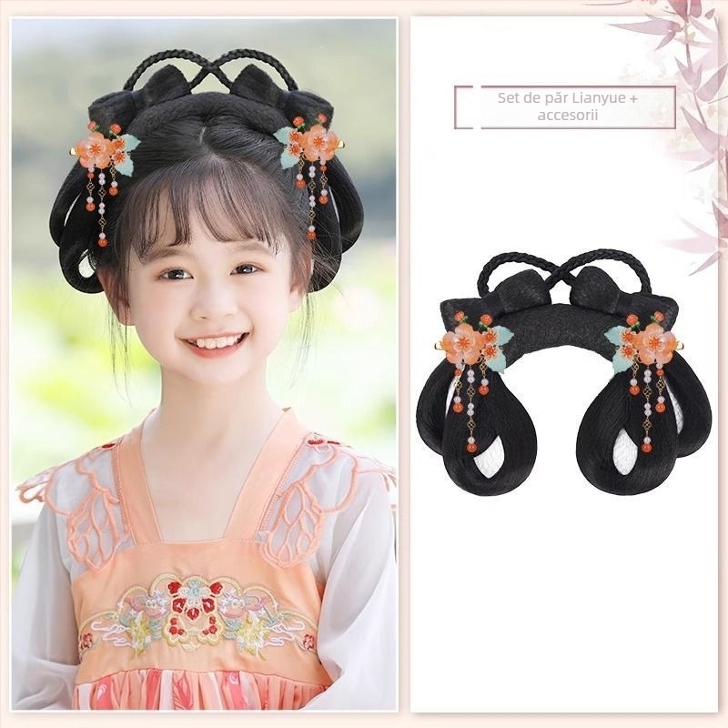 Perucă pentru copii și accesoriu pentru cap în stil Han – păr scurt din mătase autohtonă, model Liên Yue