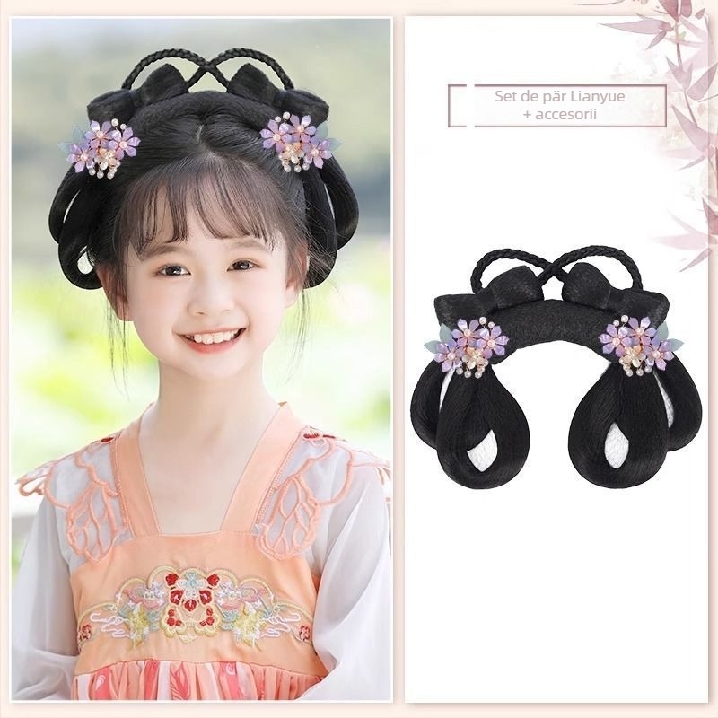 Perucă pentru copii și accesoriu pentru cap în stil Han – păr scurt din mătase autohtonă, model Liên Yue