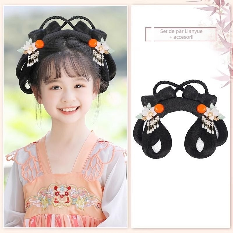 Perucă pentru copii și accesoriu pentru cap în stil Han – păr scurt din mătase autohtonă, model Liên Yue