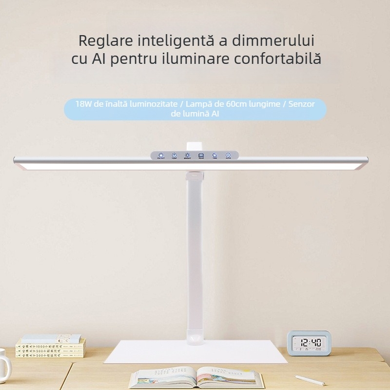 Lampă de birou pentru studiu cu protecție a ochilor, spectru complet, LED, 18W, comutator tactil, abajur metalic, Du Pai (CRI ≥95 • LED • 18W • abajur metalic • CE)