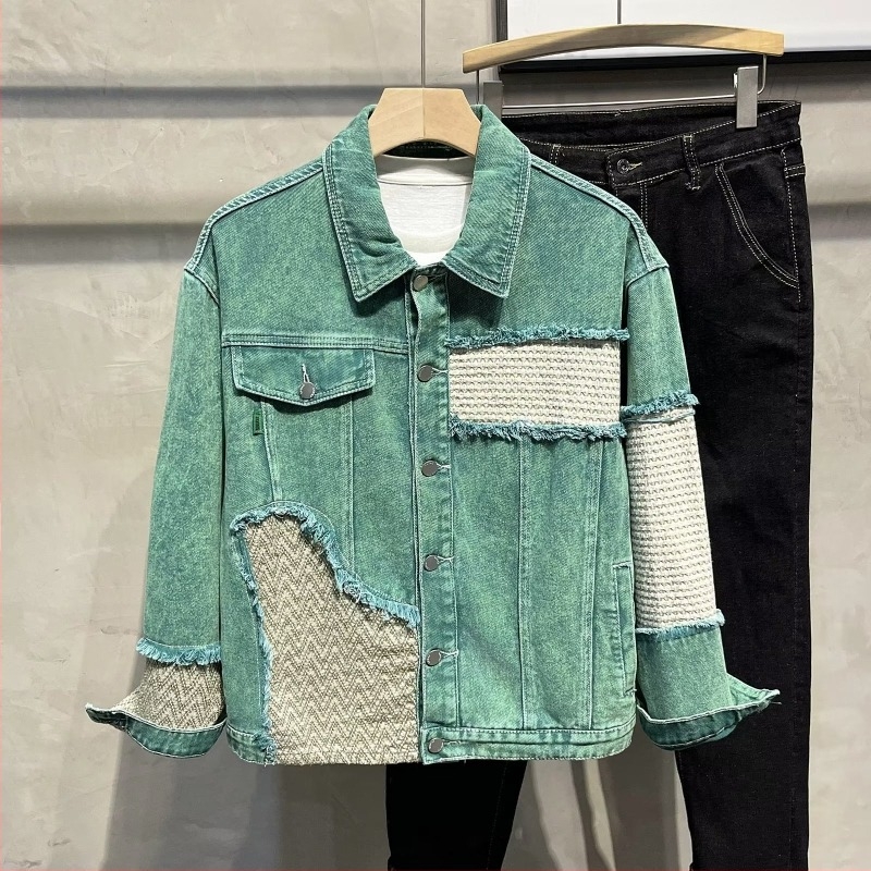 Jachetă pentru bărbați în stil K, cu rever, închidere cu nasturi pe un rând, material gros din bumbac.