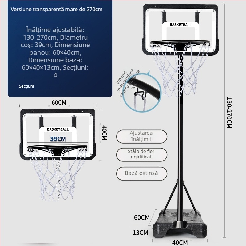 Suport mobil pentru baschet cu cadru de aruncare reglabil, din fontă, 6,7 kg, cod produs 454, suport pentru coș de baschet