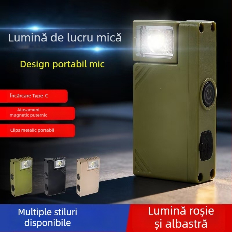 Lampa de lucru mini, reîncărcabilă, rotativă, cu clemă magnetică pentru pălărie — model JC-306, 3,6 V, carcasă ABS, durată de viață 1.000.000 ore