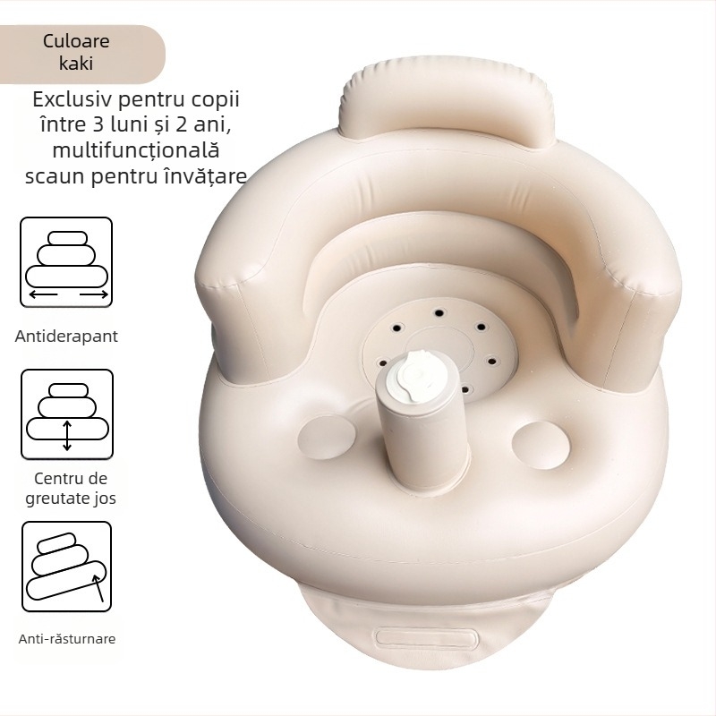 Scaun de baie gonflabil portabil, cu design pliabil, pentru copii 0–3 ani