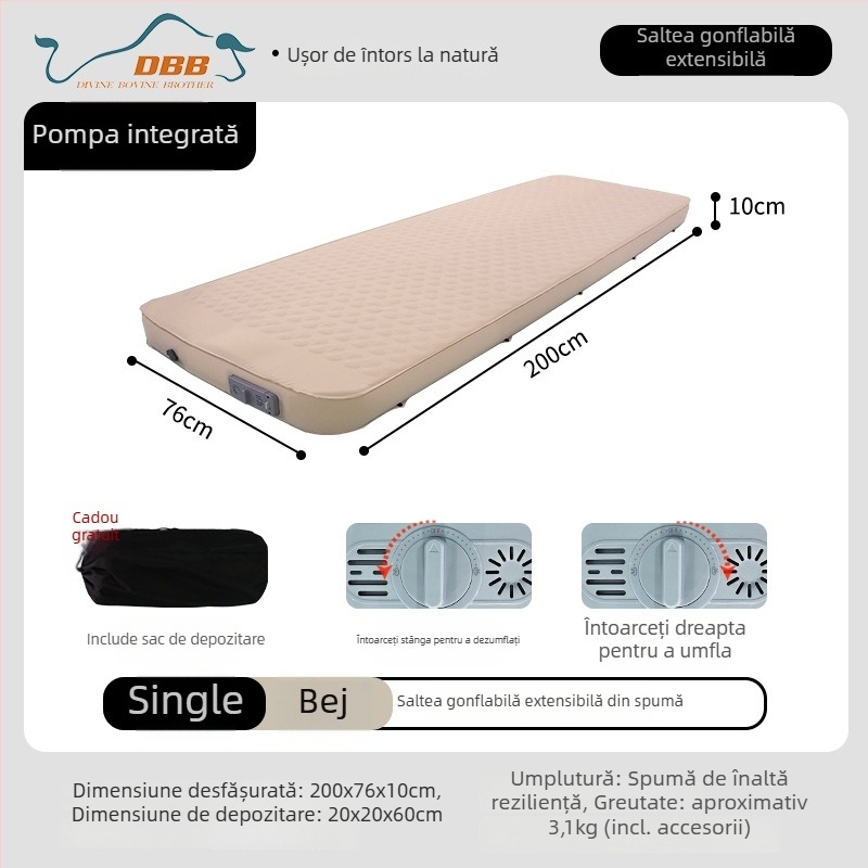 Blackdog saltea gonflabilă automată cu pompă electrică – țesătură elastică 30D, pentru 1–2 persoane, 3,2 kg