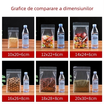 Sac transparent cu sigiliu pe opt laturi, stand-up, finisaj mat și fermoar (material: PET+PE; ambalaj alimentar; lungime sigiliu 5–20 cm; licență Guangdong XK-16-204-11317)