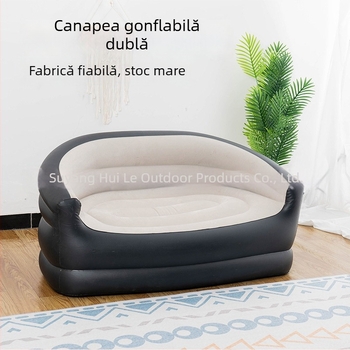 Canapea gonflabilă din PVC cu suprafață catifelată pentru 2 persoane, pentru interior/exterior, pliabilă, inflație cu pompă de aer, model Srsf
