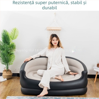 Canapea gonflabilă din PVC cu suprafață catifelată pentru 2 persoane, pentru interior/exterior, pliabilă, inflație cu pompă de aer, model Srsf