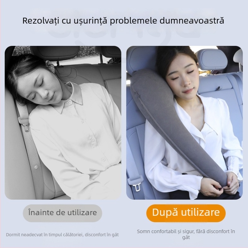 Perne de gât pentru călătorii lungi — gonflabilă, țesătură din PVC compozit, design pentru dormit pe o parte