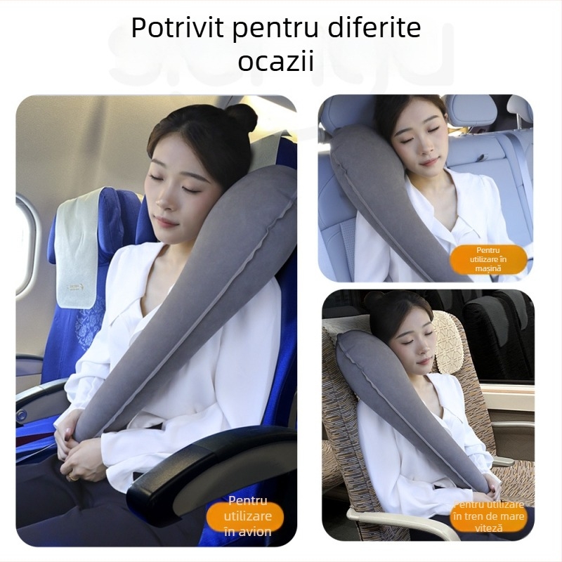 Perne de gât pentru călătorii lungi — gonflabilă, țesătură din PVC compozit, design pentru dormit pe o parte