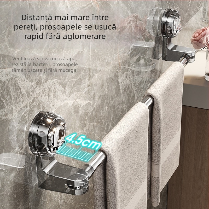 Suport retractabil pentru prosoape din oțel inoxidabil, cu ventuză, rotativ, fără găuri, pentru baie