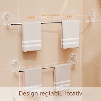 Suport de prosoape fără găuri din oțel inoxidabil, extensibil, cu ventuză și montaj pe perete pentru baie