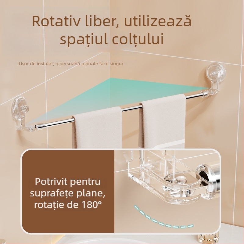 Suport de prosoape fără găuri din oțel inoxidabil, extensibil, cu ventuză și montaj pe perete pentru baie
