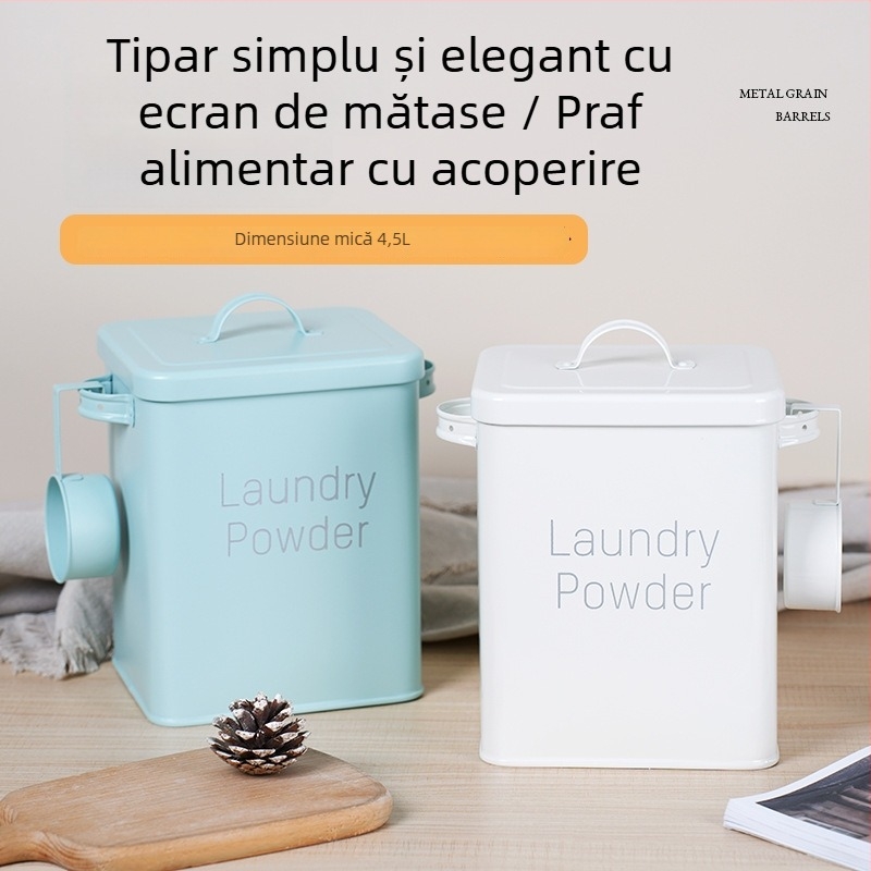 Recipient metal pentru depozitare cereale, etanș, rezistent la umezeală, de calitate alimentară, pentru orez, făină și mâncare pentru animale (câine/pisică), capacitate 5–6 L