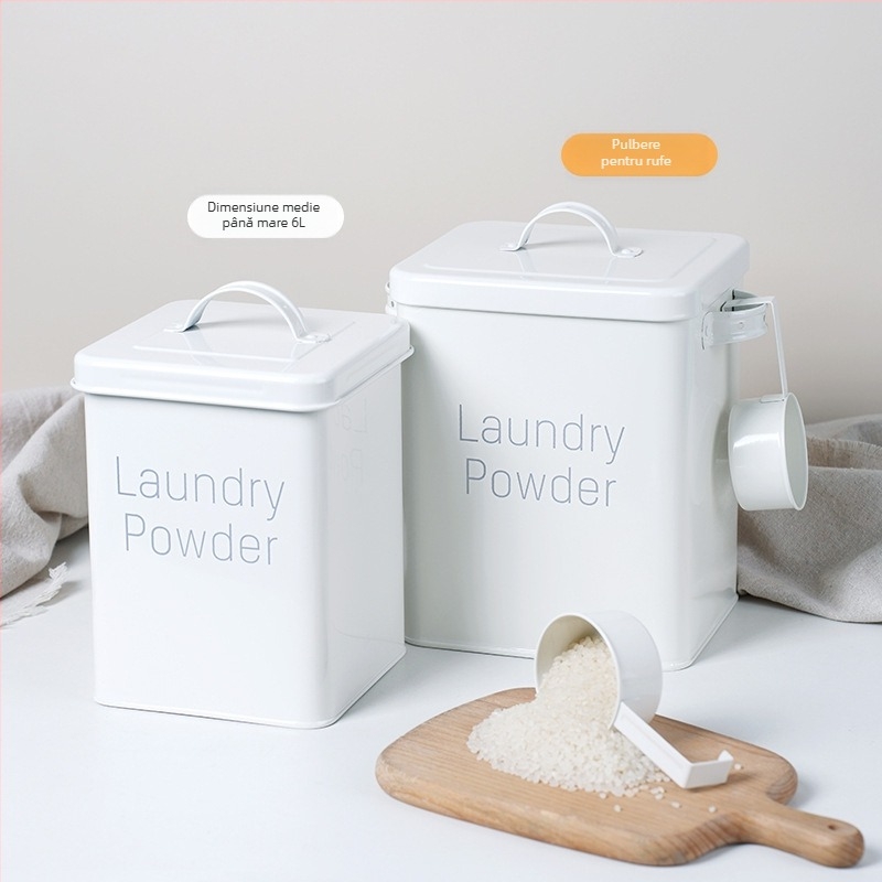 Recipient metal pentru depozitare cereale, etanș, rezistent la umezeală, de calitate alimentară, pentru orez, făină și mâncare pentru animale (câine/pisică), capacitate 5–6 L